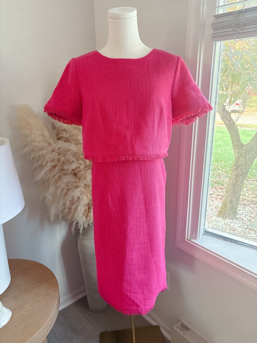 Karl Lagerfeld Pink Fringe Sheath Dress Womens Size 8 Professional Work Office
